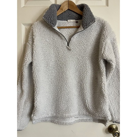 SO Fleece Teddy Size L White Faux Fur Sherpa Sweatshirt Half Zip - Picture 4 of 10